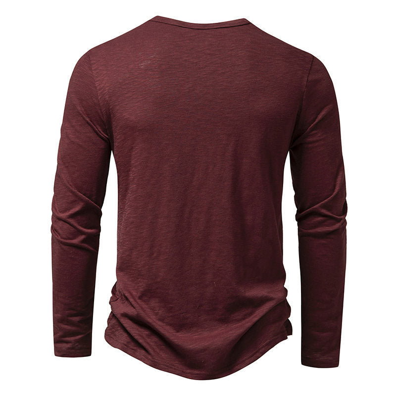 Men's Long-sleeved T-shirt Fashion Casual Solid Color Pullover Button Top Autumn And Spring Clothing Velora