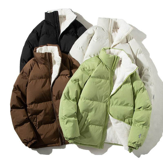Couples Stand-up Collar Coat With Pockets Fashion Winter Warm Plush Thickened Jacket For Women Men Loose Outwear Top Clothing - Velora