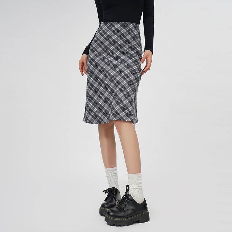 Plaid A- Line Skirt Women's High Waist student Midi Skirt - Velora