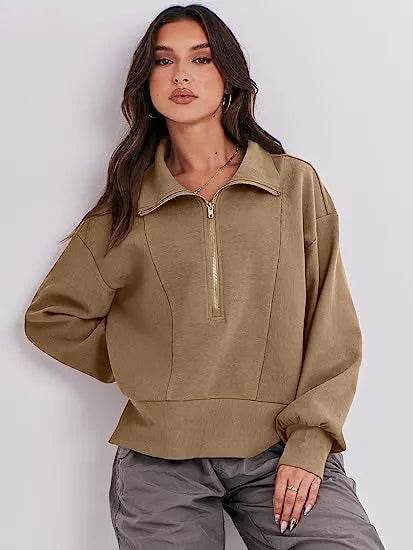Women's Half Zipper Pullover Long Sleeve Sweatshirt - Velora