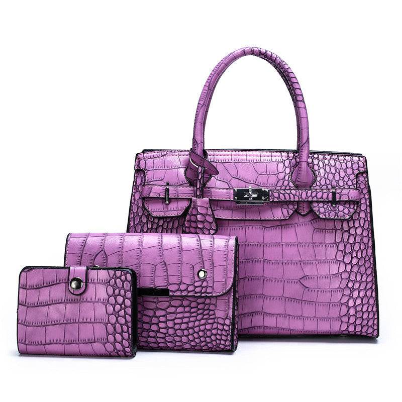 Crocodile Pattern New Fashion 3 in 1 cooperate Work leather Handbag - Velora