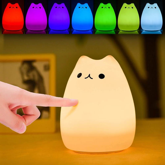Children Night Light, EECOO Cute Cat Lamp Soft Silicone Sensitive Tap Control Decompression Toy - Velora