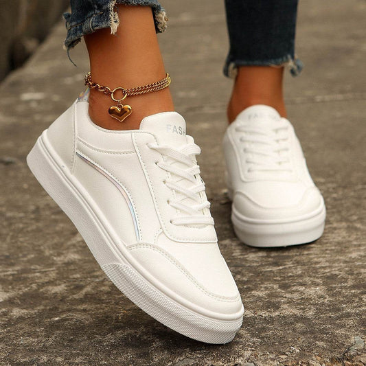 Lace-up White Flats Shoes Fashion Round Toe Slip-on Thick Sole Casual Shoes For Women - Velora