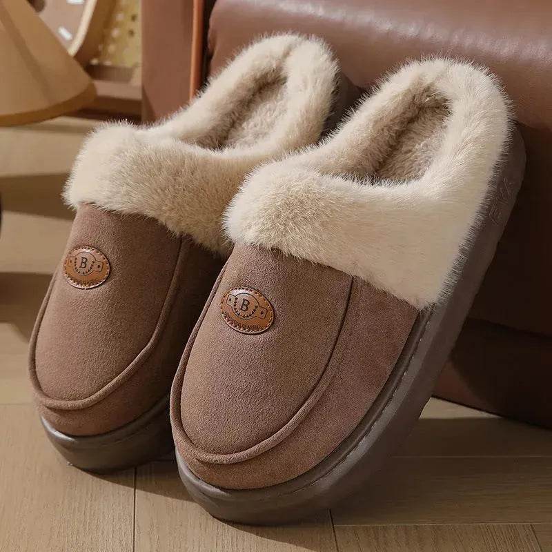 Winter Plush Slippers For Men Casual All-match Warm Suede House Shoes Indoor Non-slip Floor Bedroom Slipper - Velora