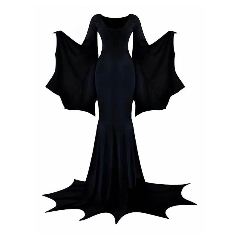 Black Costume Womens Gothic Witch Bat Sleeve Dress Halloween Cosplay Costumes Vintage Carnival Party Outfit - Velora