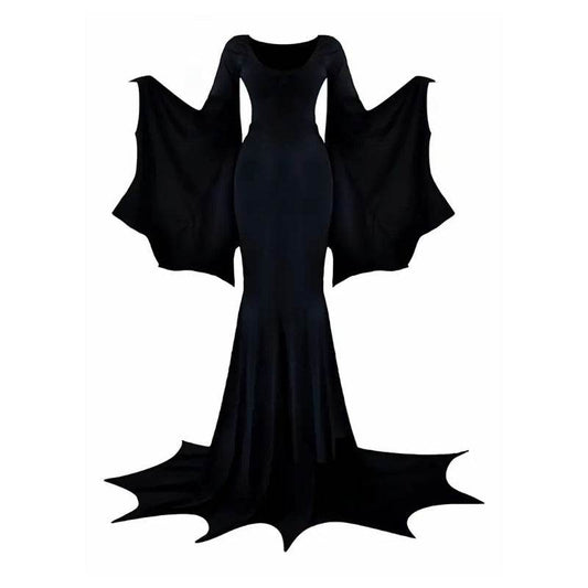 Black Costume Womens Gothic Witch Bat Sleeve Dress Halloween Cosplay Costumes Vintage Carnival Party Outfit - Velora