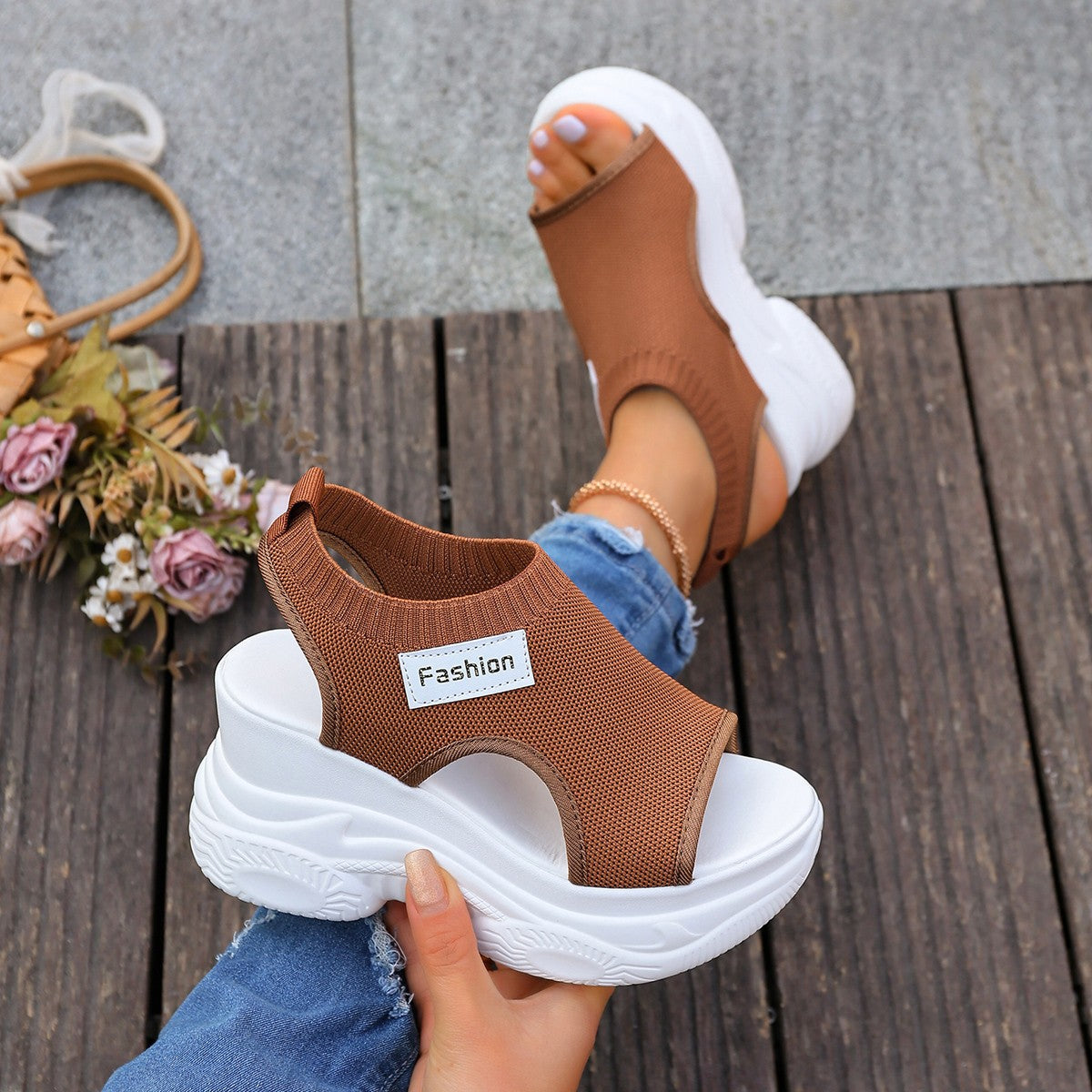 Women's Chunky Wedge Sandals – Open Toe Breathable Slip-On Platform Shoes