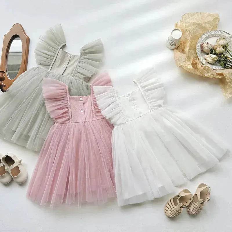 Infant Flying Sleeve Bowknot Girls' Fashion Baby Pettiskirt dress Newborn dresses - Velora