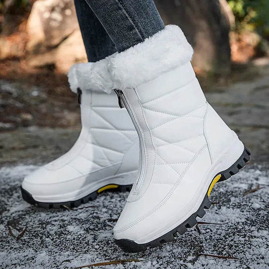 Winter Waterproof Snow Boots Women's Mid-calf Front Zipper