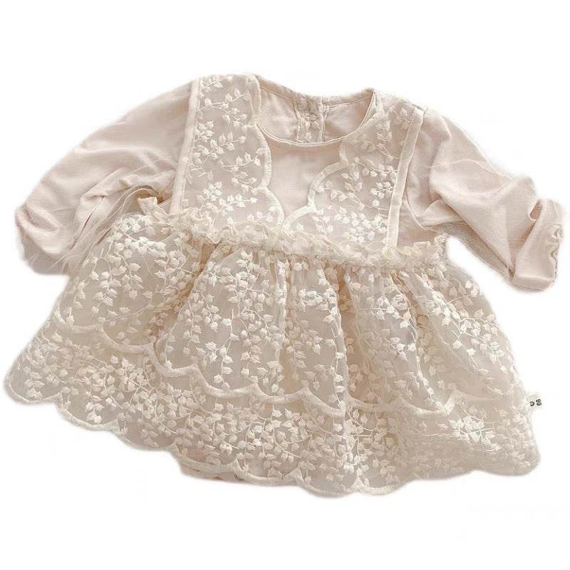 Baby Solid Color Princess Lace Puff Dress - Velora
