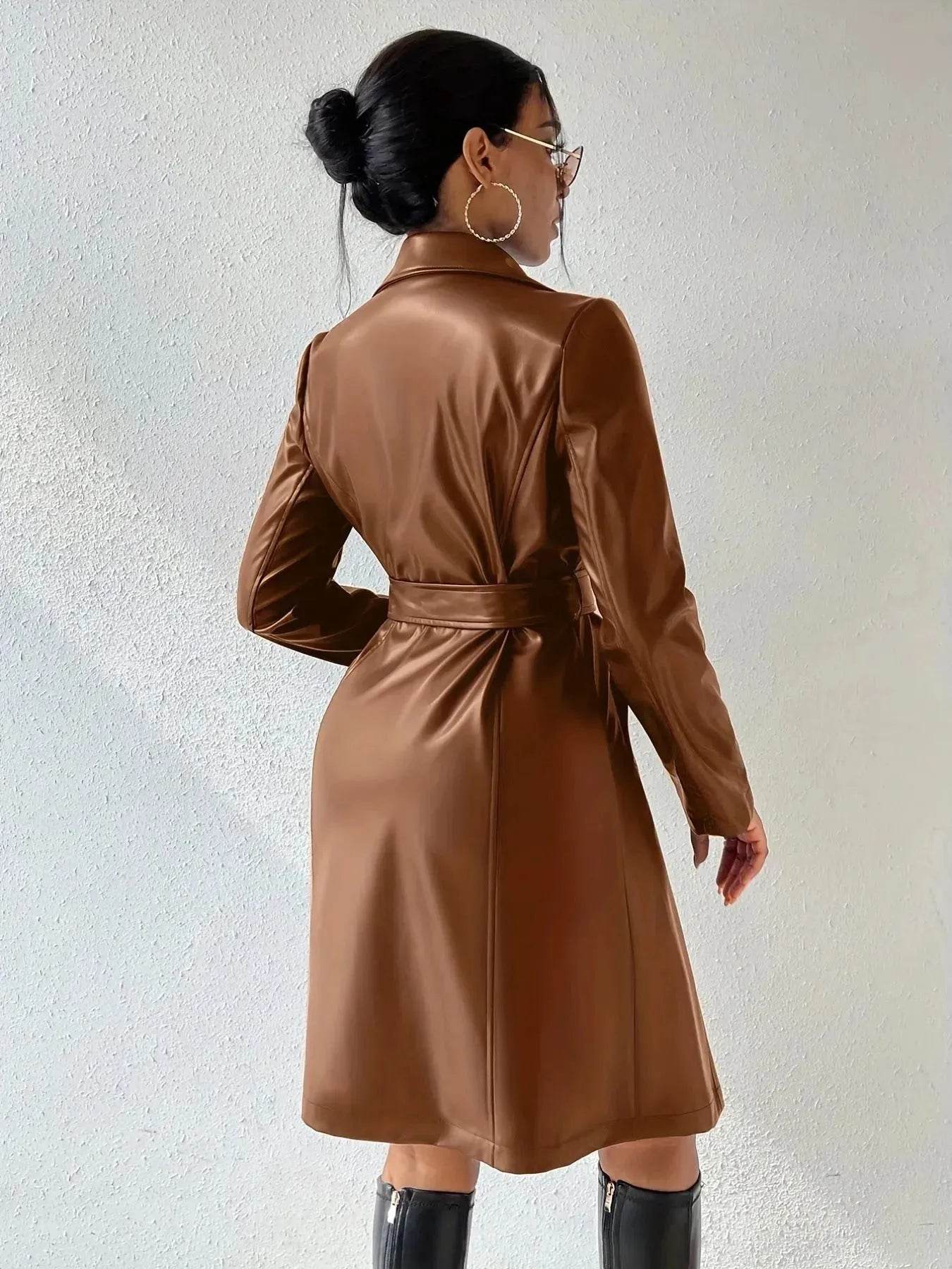 Fashionable Longline leather overcoat Jacket for women - Velora
