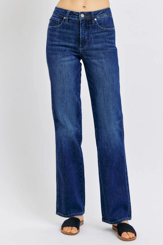 Judy Blue Full Size Tummy Control Straight Jeans Plus Size - Velora