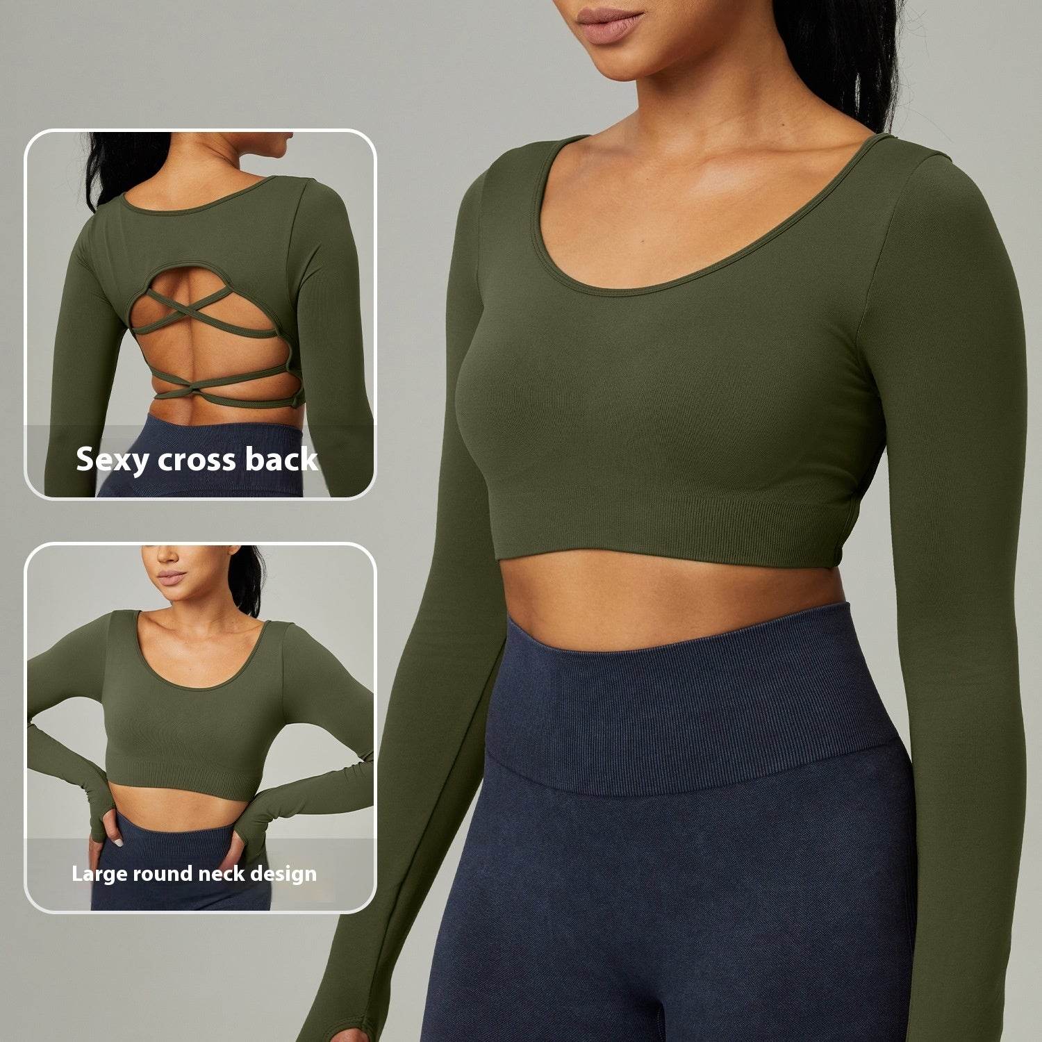 Long Sleeve Hollow Back Crop Workout Top for Women Sport Gym Top - Velora