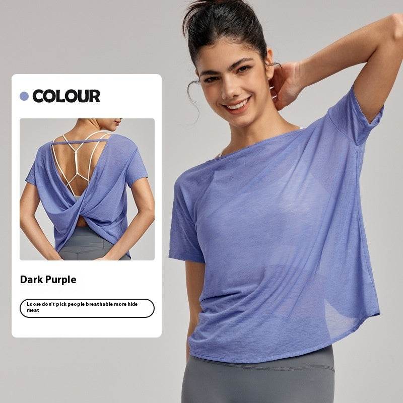 Draping Flab Hiding Yoga Clothes Blouse Sexy Beauty Back Mesh Workout Top - Velora