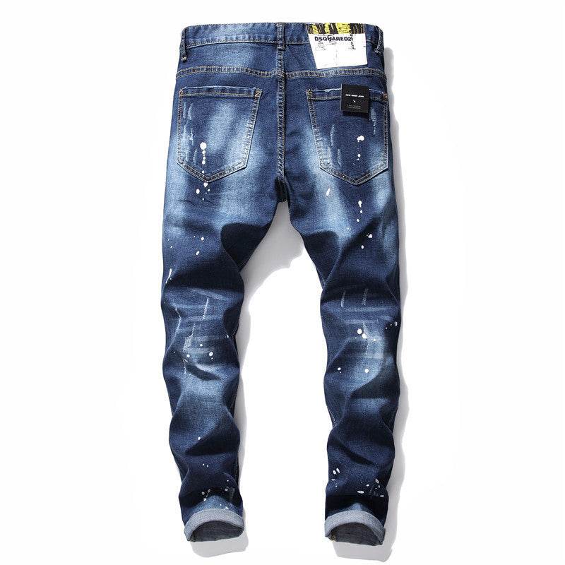 men jeans famous D2 Men slim jeans pants mens denim trousers zipper blue hole Pencil Pants - Velora