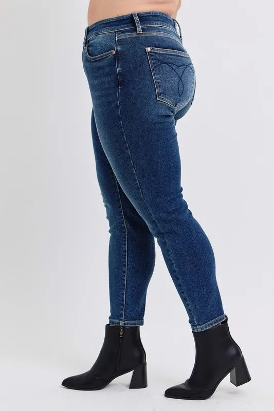 Judy Blue Full Size Run Mid-Rise Waist Skinny Jeans with Thermal Lining - Velora