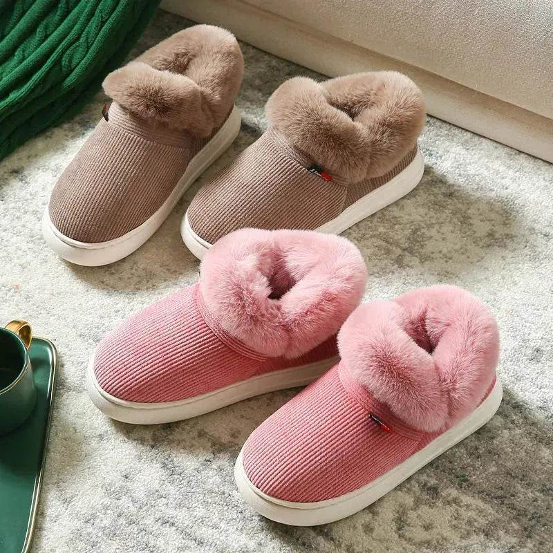 Winter Plush Cotton Shoes For Men And Women Cozy Fluffy Corduroy House Slippers Warm Slip On Fleece House Shoes - Velora