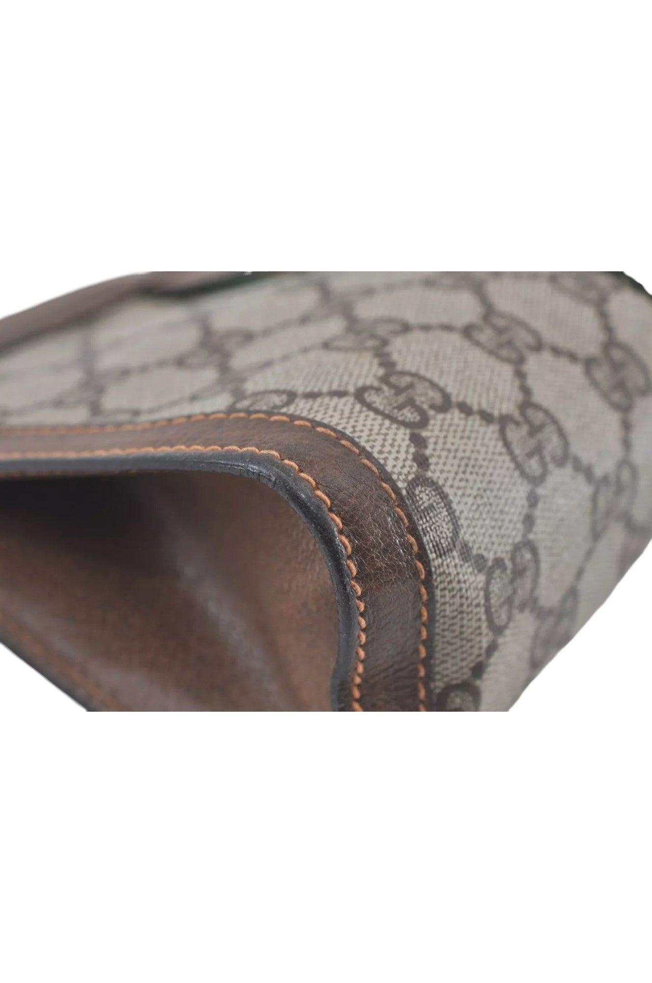 GUCCI Web Sherry Line Clutch Hand Bag Purse GG PVC Leather Brown 8044K - Velora