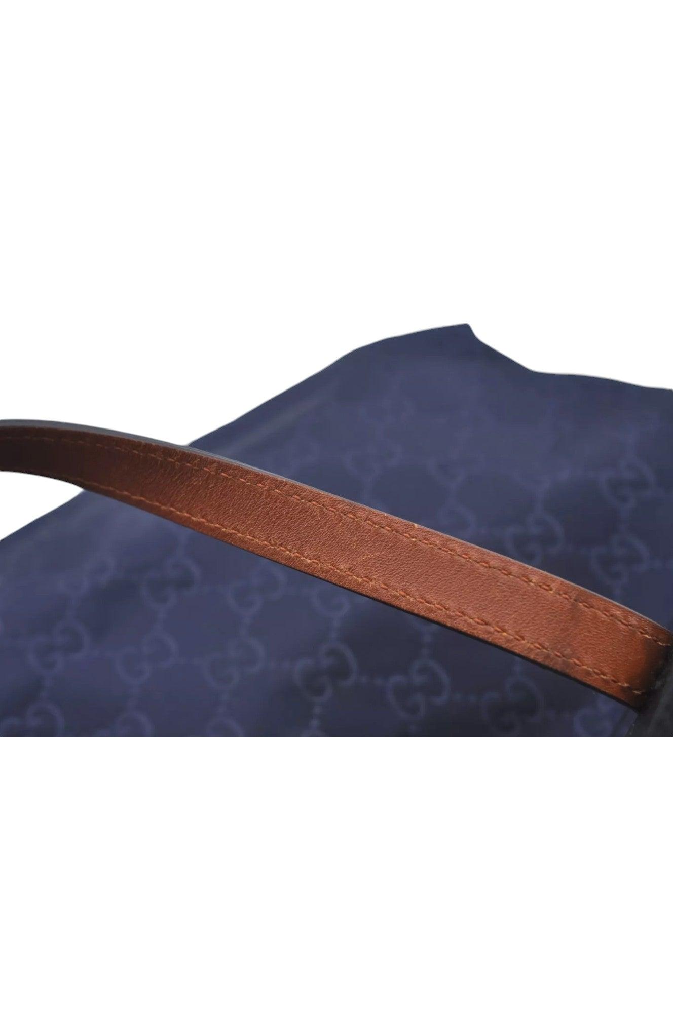 GUCCI Vintage Hand Tote Bag GG Nylon Leather Navy Blue L0937 - Velora