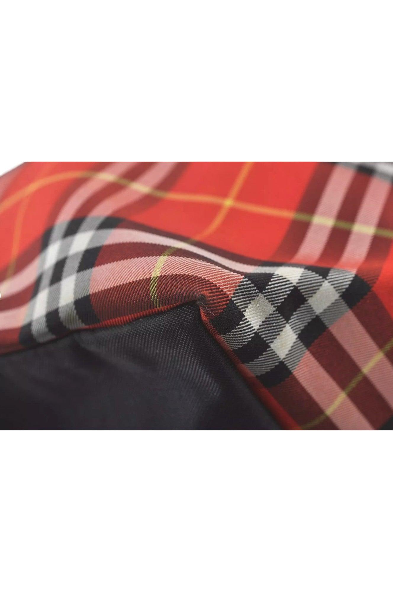 Burberry BLUE LABEL Check Shoulder Tote Bag Nylon Leather Red 9373K - Velora