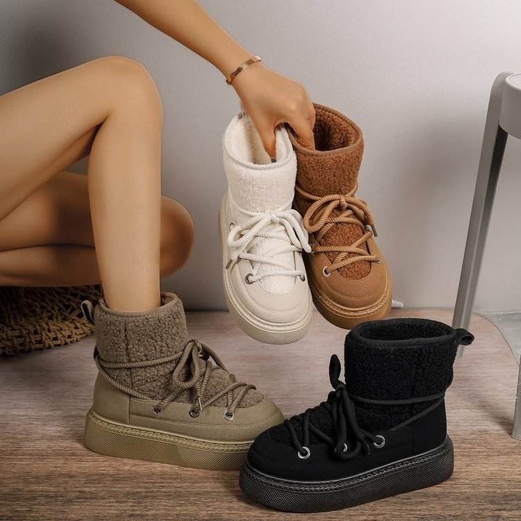 Plus Size Platform Cross Strap Snow Boots - Velora