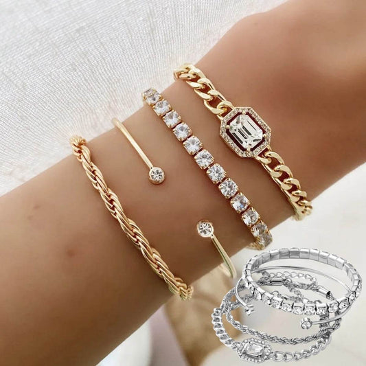 Fashion Jewelry 4 Pcs Crystal Bracelet Set Bohemian Design For Women Vintage Luxury Twisted Cuff Chains Armband Jewelry Accessories - Velora