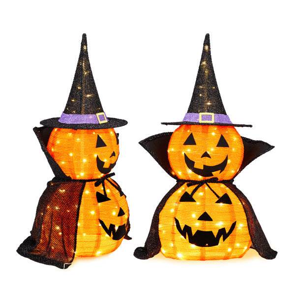 2Packs 3FT Halloween Collapsible Lighted Pumpkin Decoration, 176 LED Pop-Up Pumpkin Lamp With Cape, Plug In Halloween Jack-O-Lantern With Metal Stand For Indoor Outdoor Garden Patio Party Decor - Velora
