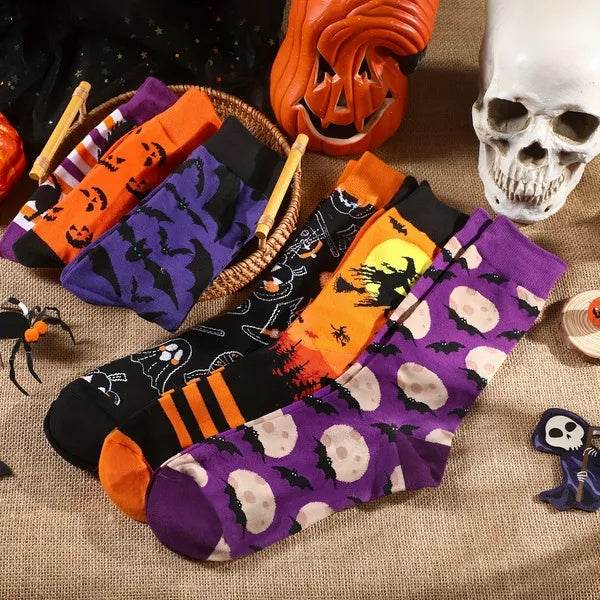 6 Pairs Halloween Christmas Socks For Men Women Girls Funny Pumkin Spider Black Cat Cotton Sock Set - Velora