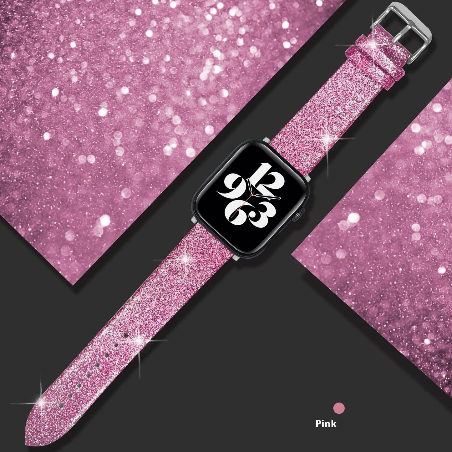 Leather Single Ring Glitter Buckle Couple Watch Strap Suitable for Apple Watch - Velora