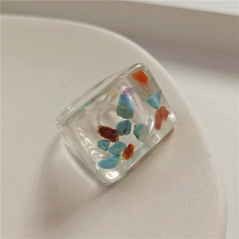 New Transparent Resin Ring Fruit Square Ring Acrylic Ring - Velora