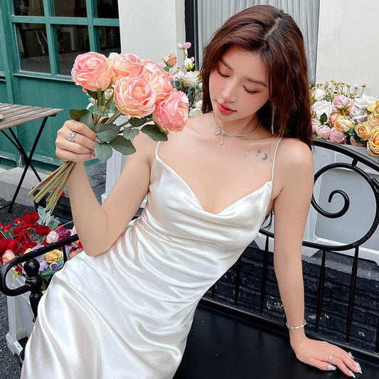 Acetate Strap Fairy Satin Sleeveless Dress Formal Dress - Velora