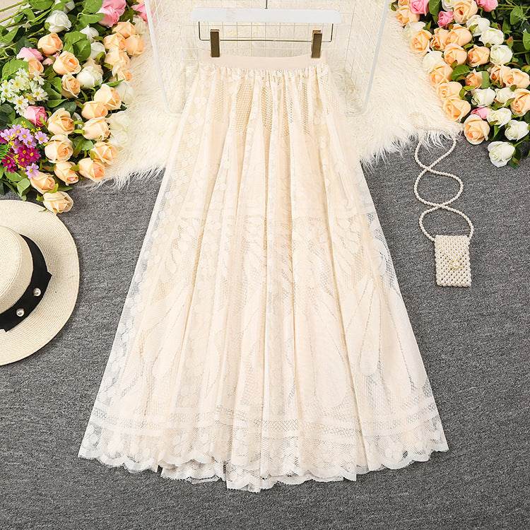 Spring Summer Women's Lace Flowy Midi Skirt - Velora