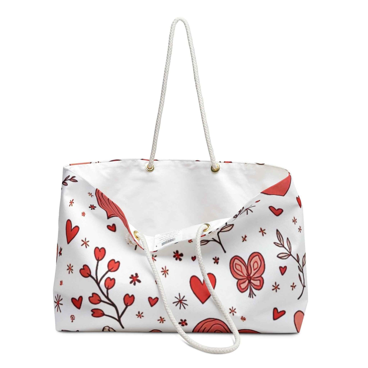 Red Heart Floral Pattern Weekender Bag, Valentine Tote, Busy Mother, Mom Gift