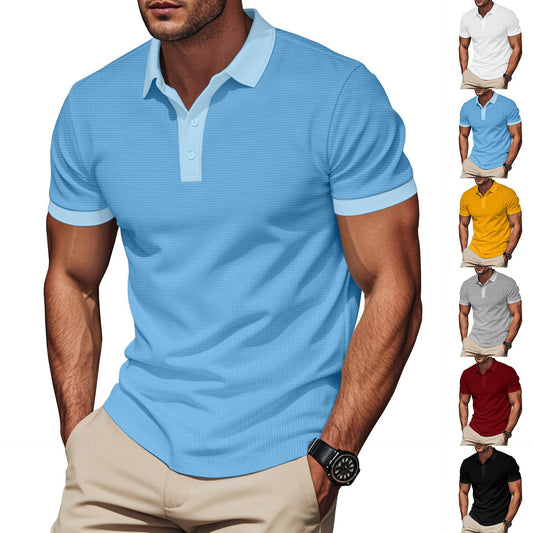 Lapel Color Matching Short Sleeve Plus Size Men - Velora