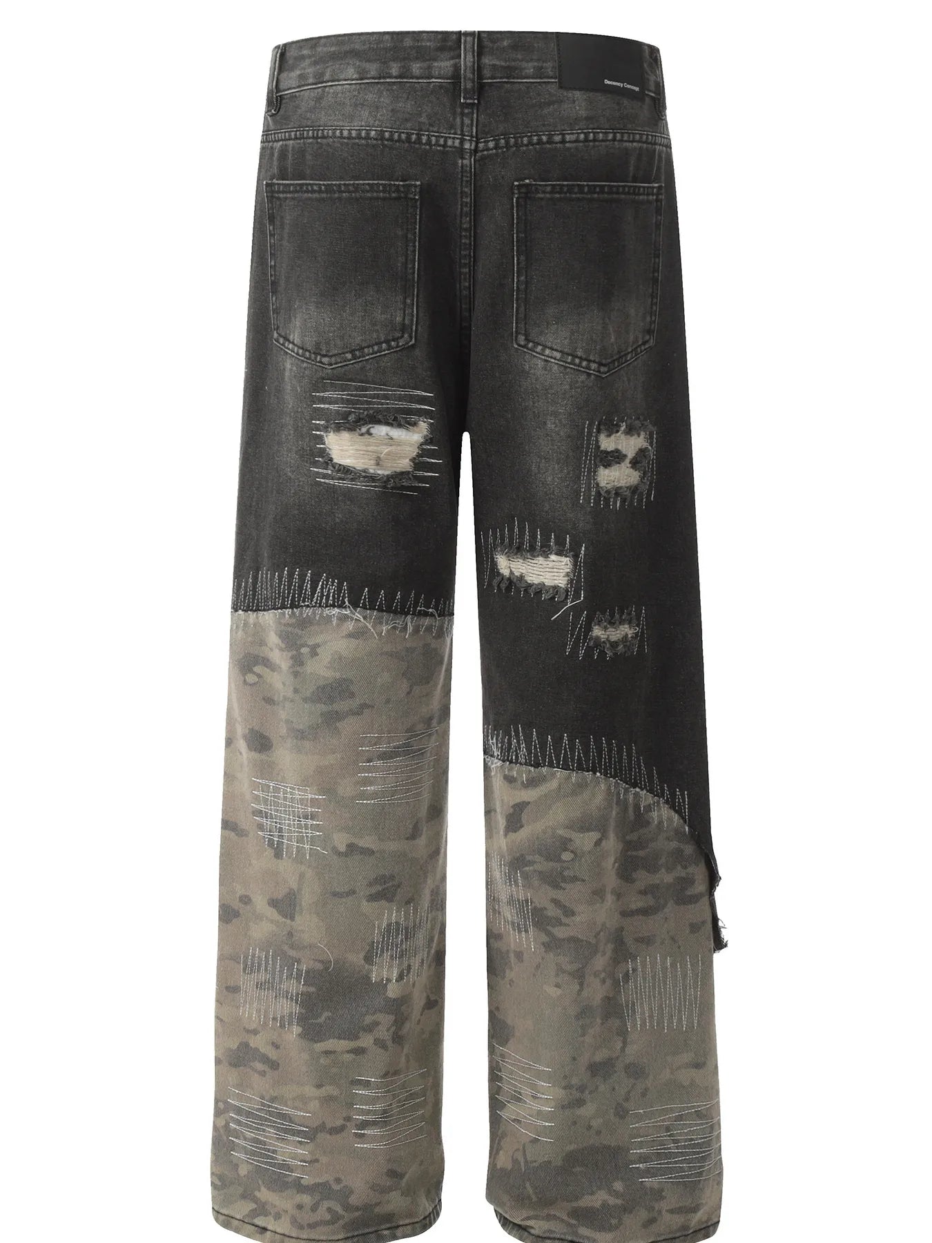 Men's Distressed Camouflage Patchwork Jeans - Velora