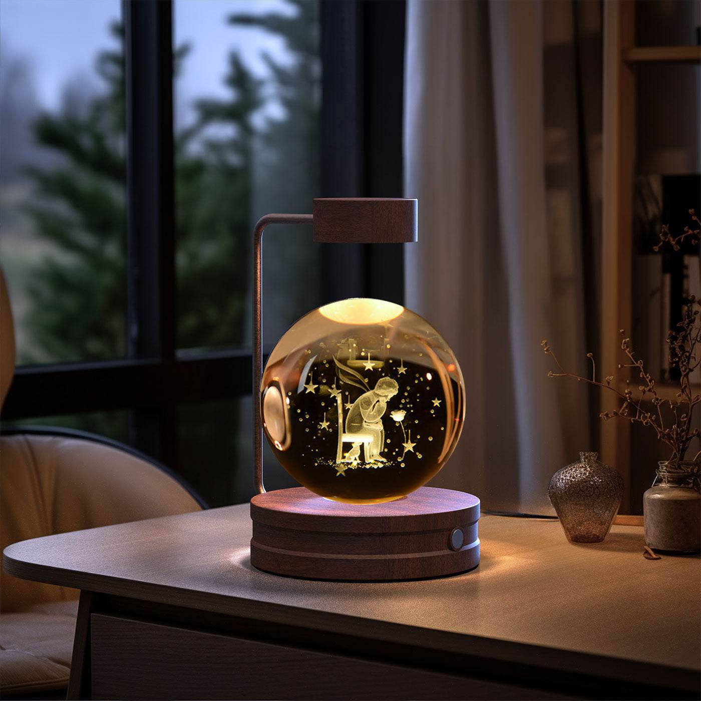 Crystal Ball Cosmic Dinosaur Indoor Night Light USB Power Warm Bedside Light Birthday Gift Night Lamp - Velora