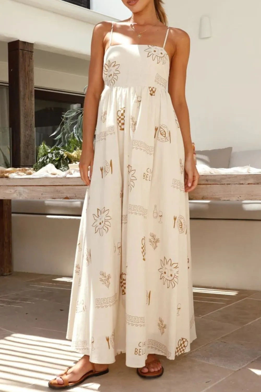 Printed Square Neck Maxi Cami Dress - Velora