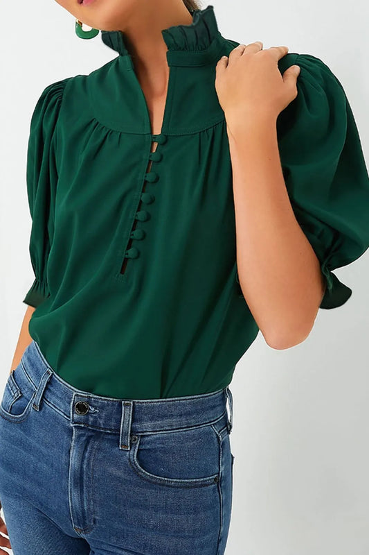 Puff Sleeve Frilled Trim Elegant Blouse - Velora