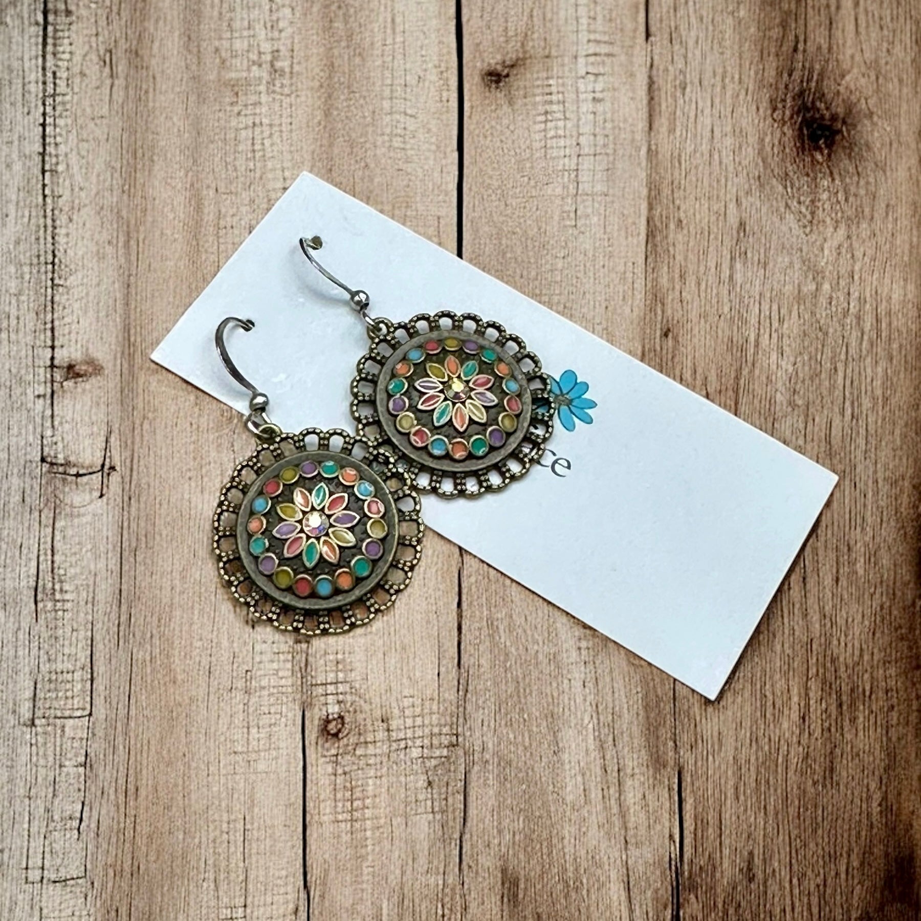 Boho Enamel Flower Earrings – Antique Bronze, Hypoallergenic & Lightweight - Velora