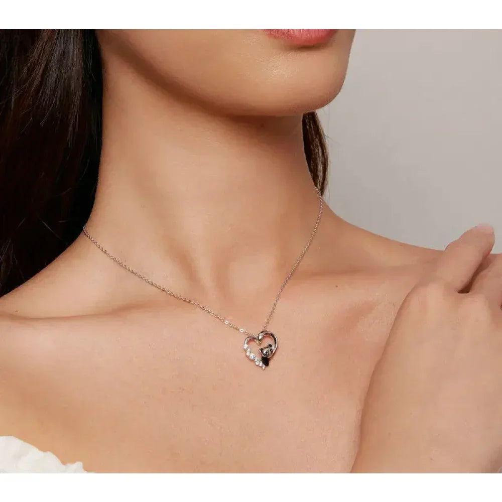 925 Sterling Silver Baby Panda Crystal Necklace | Enamel Cute Animal Charm Chain Link | Women'S Gift - 17.71'' Scn453 - Velora Luxury Fashion