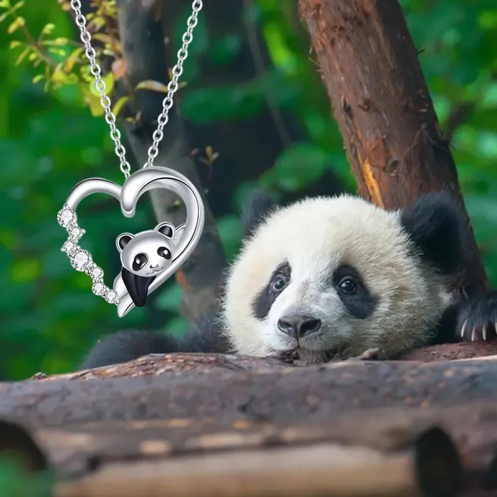 925 Sterling Silver Baby Panda Crystal Necklace | Enamel Cute Animal Charm Chain Link | Women'S Gift - 17.71'' Scn453 - Velora Luxury Fashion