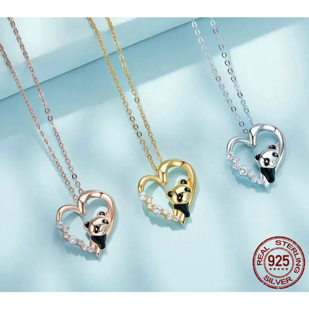 925 Sterling Silver Baby Panda Crystal Necklace | Enamel Cute Animal Charm Chain Link | Women'S Gift - 17.71'' Scn453 - Velora Luxury Fashion