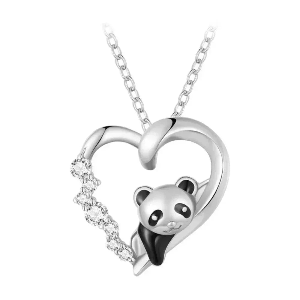 925 Sterling Silver Baby Panda Crystal Necklace | Enamel Cute Animal Charm Chain Link | Women'S Gift - 17.71'' Scn453 - Velora Luxury Fashion