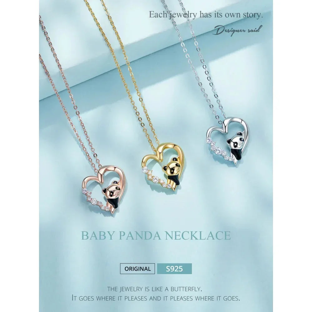 925 Sterling Silver Baby Panda Crystal Necklace | Enamel Cute Animal Charm Chain Link | Women'S Gift - 17.71'' Scn453 - Velora Luxury Fashion