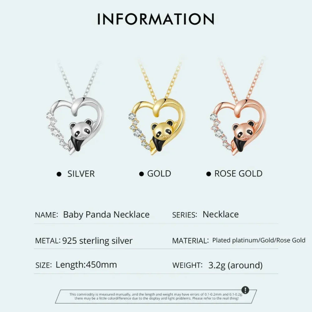 925 Sterling Silver Baby Panda Crystal Necklace | Enamel Cute Animal Charm Chain Link | Women'S Gift - 17.71'' Scn453 - Velora Luxury Fashion