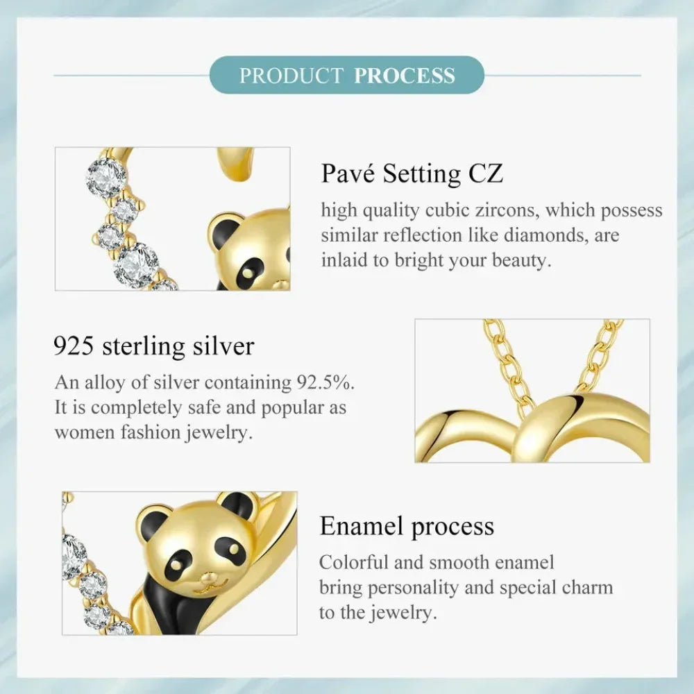 925 Sterling Silver Baby Panda Crystal Necklace | Enamel Cute Animal Charm Chain Link | Women'S Gift - 17.71'' Scn453 - Velora Luxury Fashion