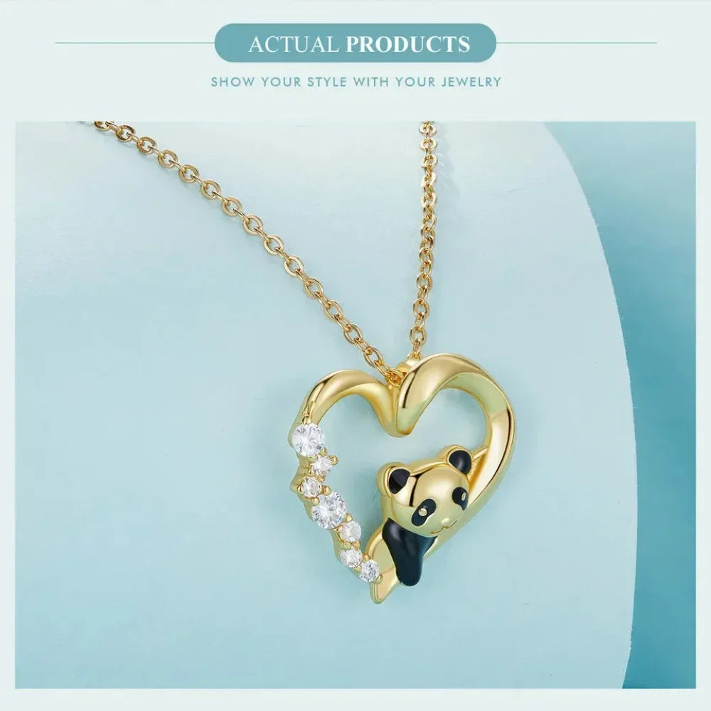 925 Sterling Silver Baby Panda Crystal Necklace | Enamel Cute Animal Charm Chain Link | Women'S Gift - 17.71'' Scn453 - Velora Luxury Fashion