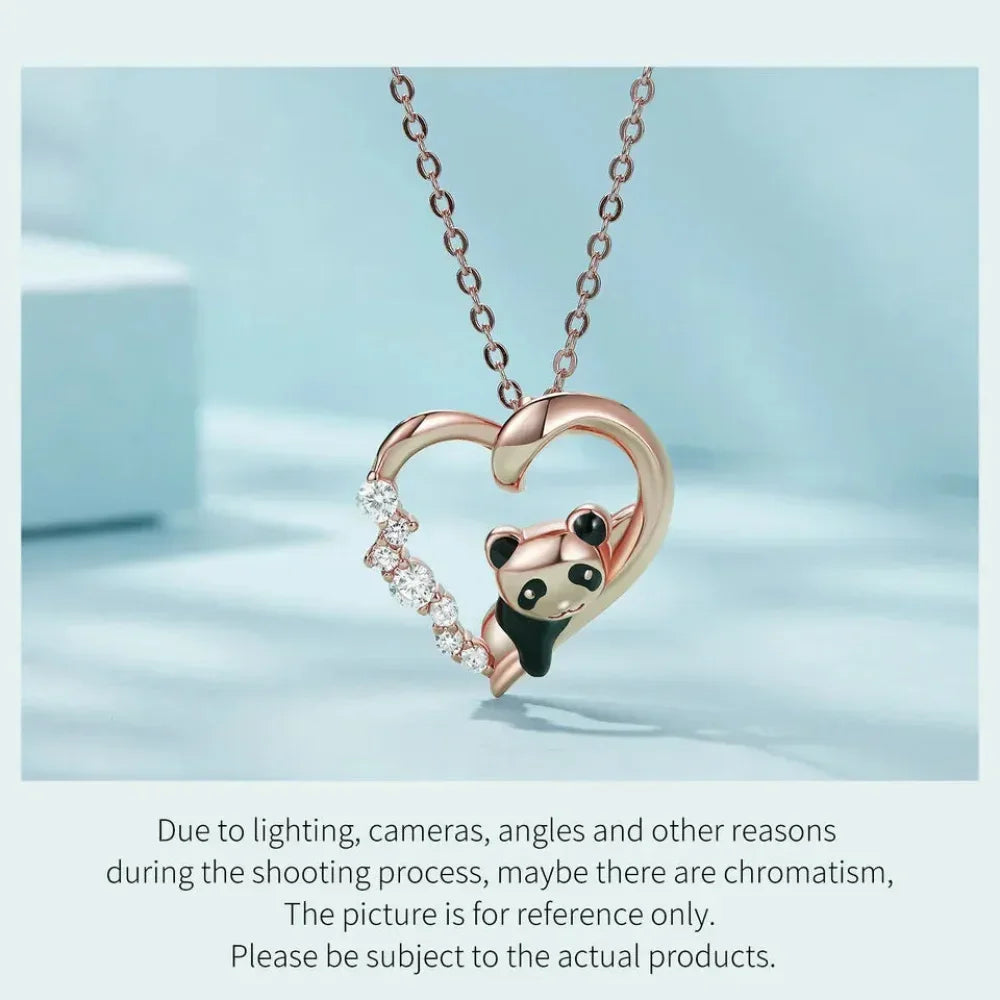 925 Sterling Silver Baby Panda Crystal Necklace | Enamel Cute Animal Charm Chain Link | Women'S Gift - 17.71'' Scn453 - Velora Luxury Fashion