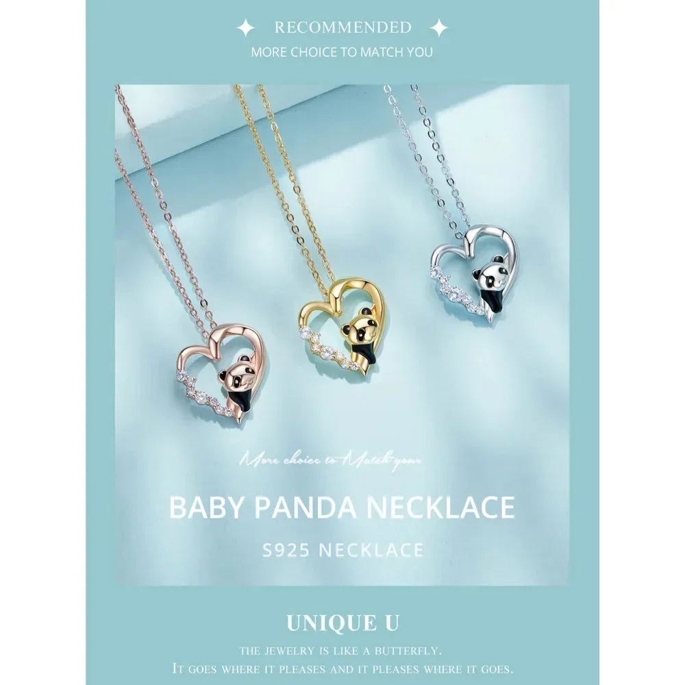 925 Sterling Silver Baby Panda Crystal Necklace | Enamel Cute Animal Charm Chain Link | Women'S Gift - 17.71'' Scn453 - Velora Luxury Fashion