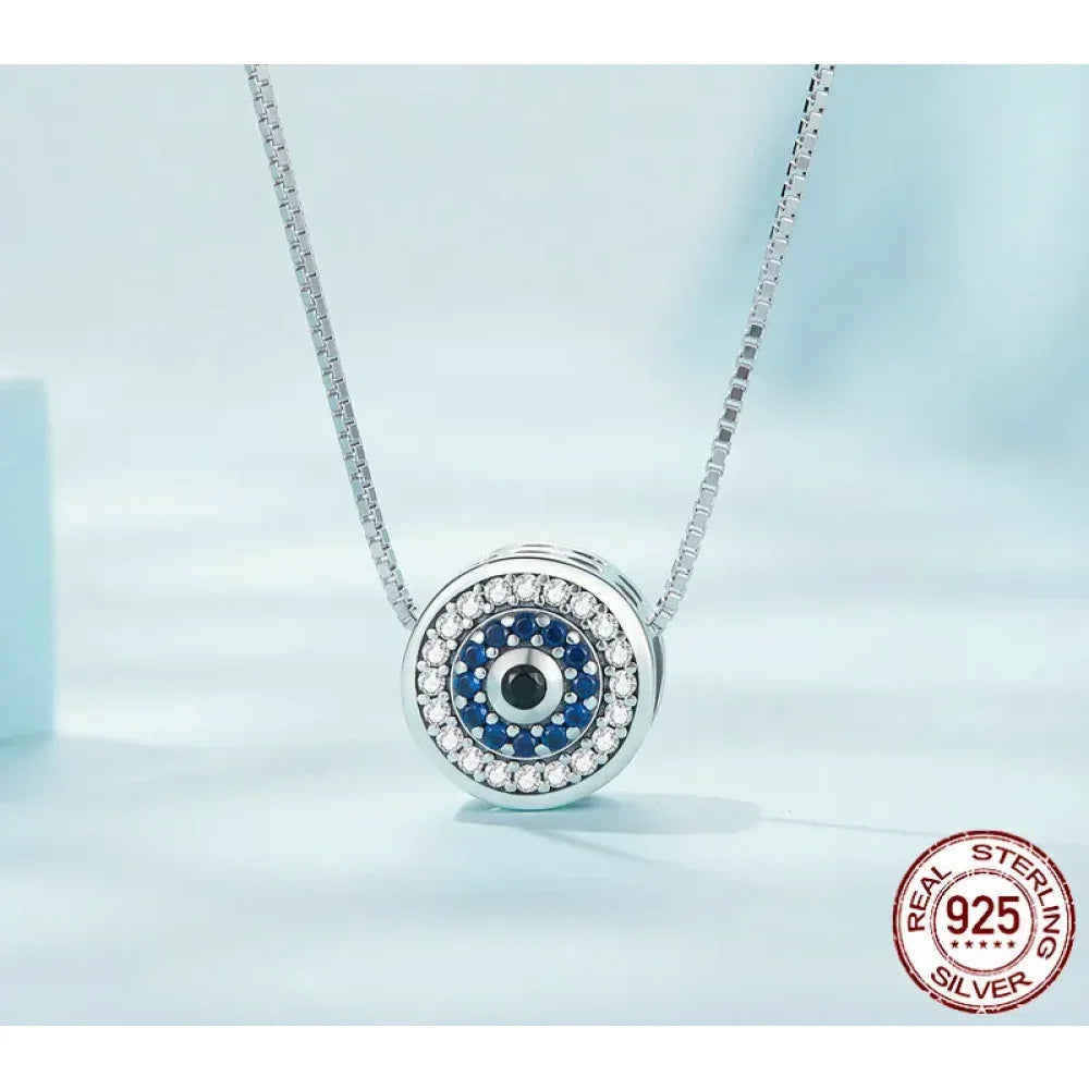 925 Sterling Silver Blue Crystal Evil Eye Necklace | Lucky Eye Neck Chain | Women'S Birthday Gift Fine Jewelry - Velora Luxury Fashion